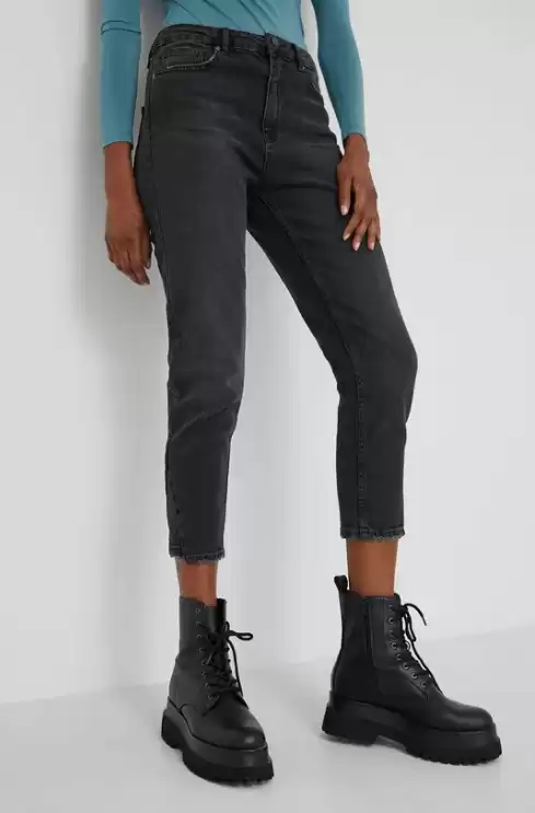 Answear Lab jeansi negri de dama cu talie inalta
