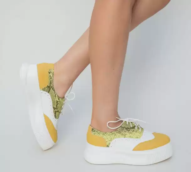 Pantofi sport galbeni cu platforma si snake print