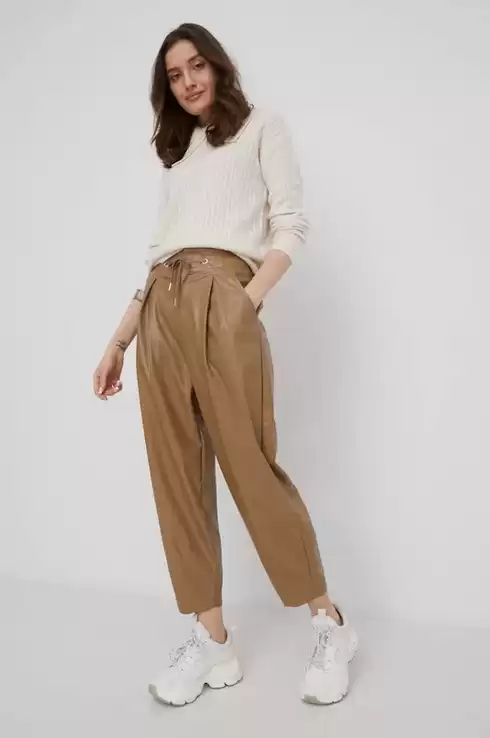  Only - pantaloni femei, culoarea bej, lat, high waist