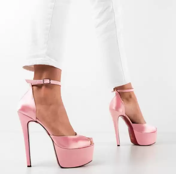 Sandale roz din satin elegante de ocazii