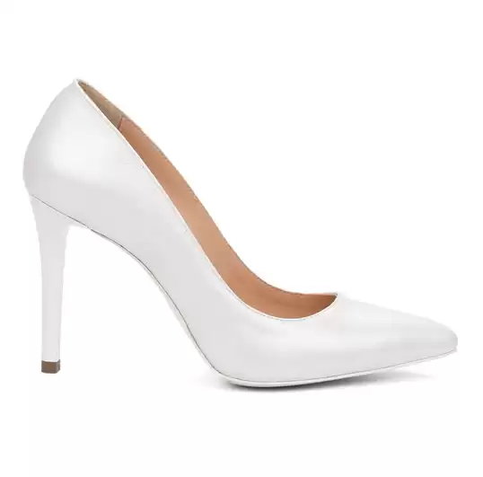 Pantofi albi eleganti de ocazii din piele