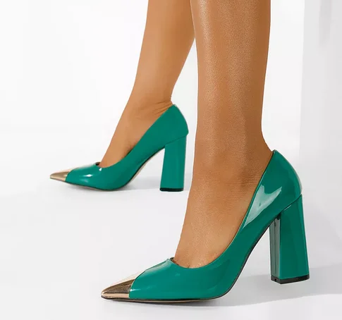  Pantofi cu toc gros eleganti verzi Azul